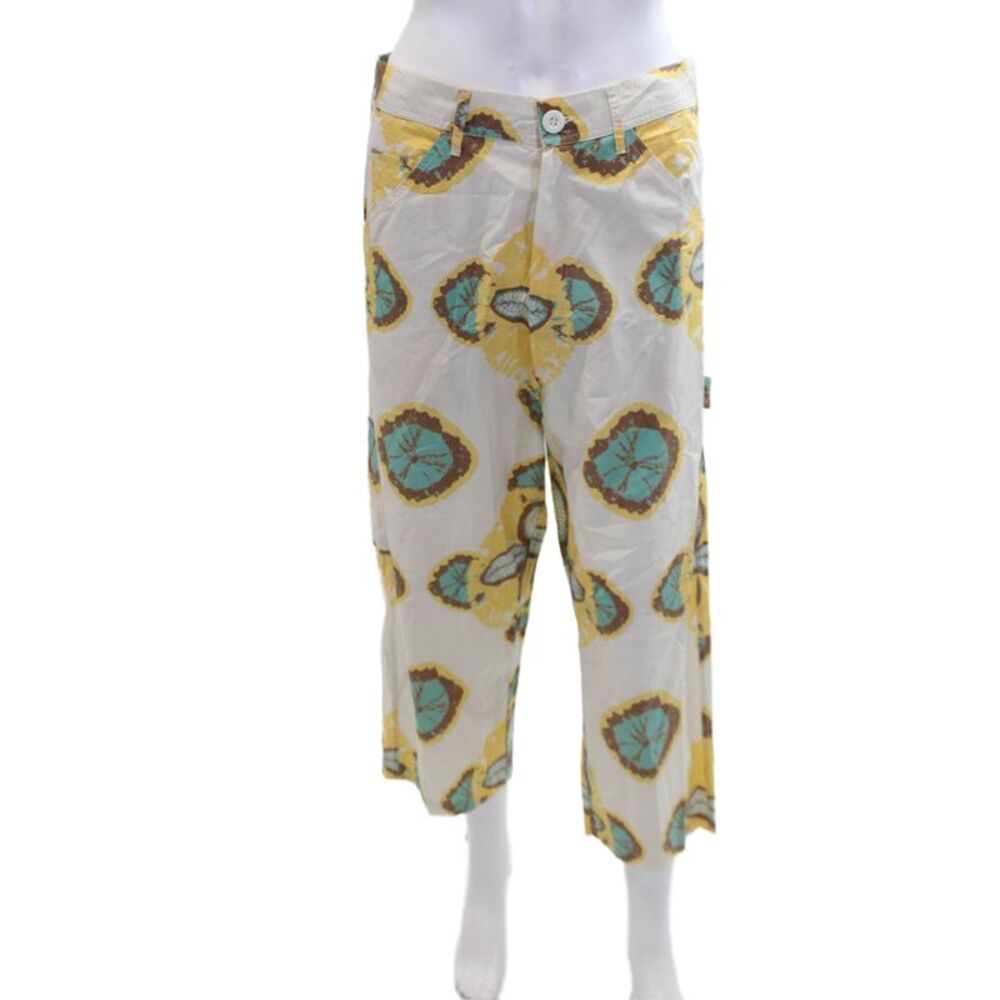 V.De.Vinster Womens Cotton Floral High-Waisted Tapered Pants Yellow Size M